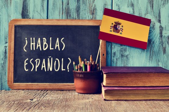 uma louse escrito hablas espanol e a bandeira da espanha ao lado